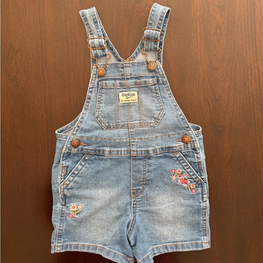 OshKosh B'gosh Blue Denim Overalls with Floral Accents